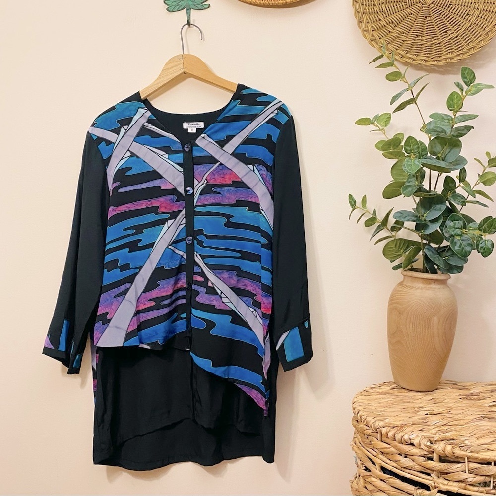 WoodSilks Hand Painted Vintage Silk Button Down Jacket
